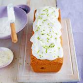 Blueberry and lime loaf cake with coconut cream icing