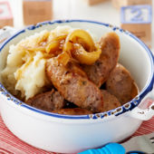 Pork sausages with celeriac potato mash