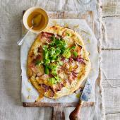 Tarte flambée with Comté and watercress salad