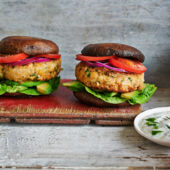 Chickpea burgers in roasted portobello ‘buns’