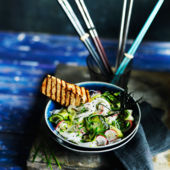 ‘Quick pickled’ rice noodle salad with soy-glazed griddled tofu
