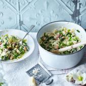 Spring vegetable and pancetta risotto