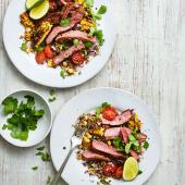 Steak with Cajun grilled corn salad