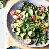 Courgette and radish ribbon salad with basil dressing