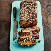 Honeyed fruit and almond banana loaf