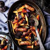 Sausage, sage and blackberry traybake