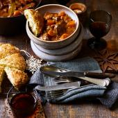 Storecupboard beef stew and cheese biscuits