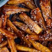 Maple and sesame parsnips