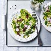 Little Gem salad with avocado cream and crispy pecans