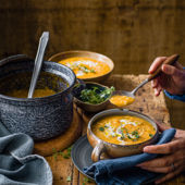 Roast squash, apple and barley soup