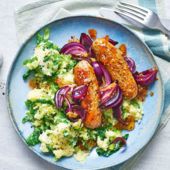 Marmalade sausages with parsnip colcannon