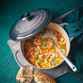 Prawn, bacon and white bean stew 