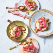 Rhubarb cheesecake with white chocolate crumble