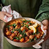 Aromatic lamb meatball and giant couscous stew
