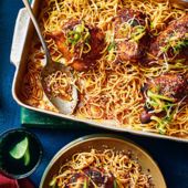 Gochujang chicken thighs with a spring onion and sesame salad