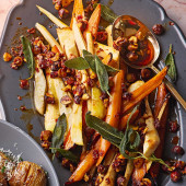 'Nduja and hazelnut root veg