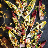 Stilton and chutney chicory boats