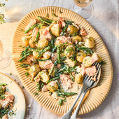 Tartare-dressed potato and salmon salad