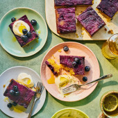 Blueberry, polenta and rapeseed oil upside-down cake
