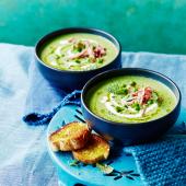 Pea and mint soup with ham hock