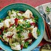 Warm new potato salad with crunchy bacon 