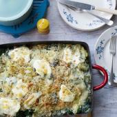Two cheese, spinach and potato bake