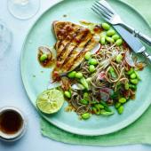 Soy and ginger tuna with soba noodles