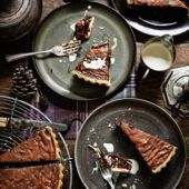 Boozy raisin, chocolate and walnut tart 