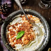 Creamy bread sauce with buttered crumbs