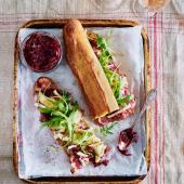 Brie and beef baguette with beetroot jam