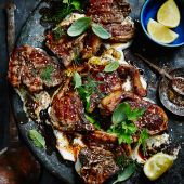 Zaatar lamb chops with salted yogurt, sweet herbs and pomegranate molasses