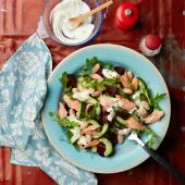 Hot smoked trout and beans with a creamy dill dressing