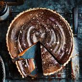 Miso butterscotch chocolate tart