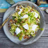 Spring greens with garlic, chilli and yogurt