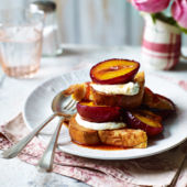 Roasted plums with honeyed ricotta