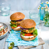 Herby chicken burgers with salsa verde