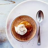 Chocolate orange pots with caramel sauce