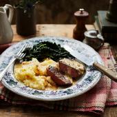 Whisky venison steaks with neeps and tatties