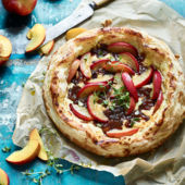 Nectarine, goats' cheese and caramelised onion galette