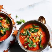 Spiced Moroccan chickpea and spinach soup