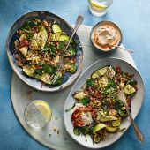 Middle Eastern rice bowl with spicy yogurt 