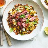 Steak and griddled vegetable grain bowl  
