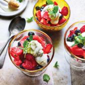 Summer fruit salad in a honey-lime syrup