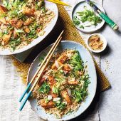 Sticky soy and sesame tofu with broccoli rice