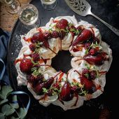 Red wine pear pavlova wreath 