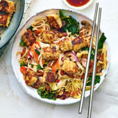 Coconut tofu stir-fry and noodles