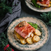 Sponsored: Christmas cod in Prosciutto di Parma with green pea purée 