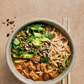 Tofu and greens noodle bowl 