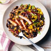 Glazed pork with mango salsa