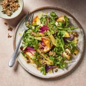 Warm roasted pear and halloumi salad